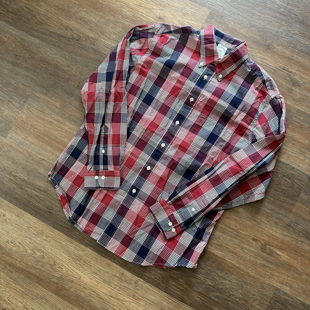 Brooks Brothers Shirt Mens  Large Red White‎ Blue Plaid Button Down Regent Fit